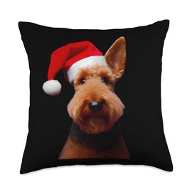 Welsh Terrier With Santa Hat Christmas Dog Owner Lover Mom Throw Pillow