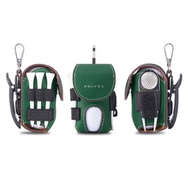 COGURE Genuine Leather Golf Ball Case for Men Women 2 Balls Tee Storage Green Fork Marker Glove Holder Swivel Clip with Gift Box CopGBC-L Left Hip Green