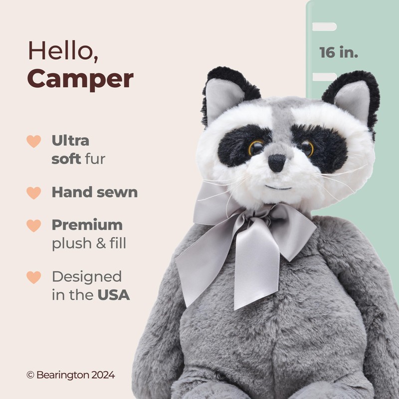 Bearington Camper Plush Raccoon Stuffed Animal, 16 inches - Weighted