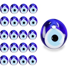 Pack of 20 Nazar Eye Beads Evil Eye Blue Eye Trolley Eyes, Nazar Boncuk Pendant Decorative Glass Turkish Blue Evil Eye Keychain Charms Pendant for DIY Crafts Bracelets Jewellery 3 cm, Glass