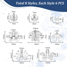 PH PandaHall 48pcs 8 Styles Bead Caps Silver Muiti Petal Flower Bead Caps Round Filigree Flower Cup Shape Bead Loose Spacer Beads Caps for Earring Bracelet Necklace DIY Crafts Jewelry Making