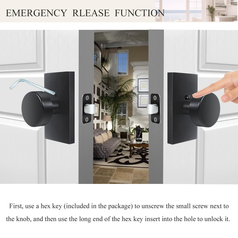 HIEMEY Matte Black Door Knobs Interior with Lock, Modern Privacy