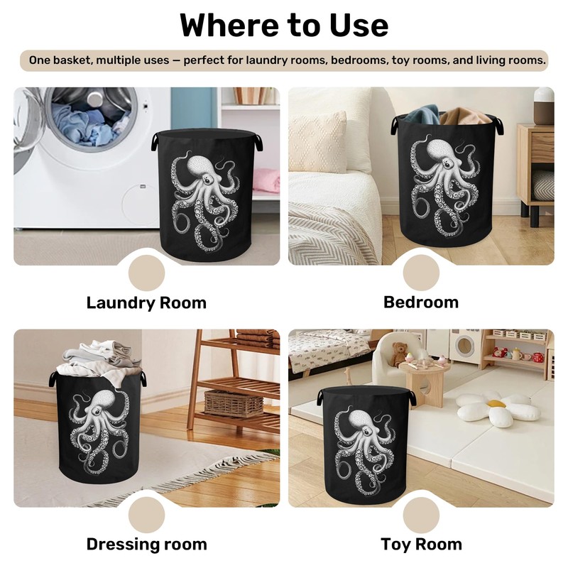 Black Octopus Laundry Basket - Heavy Duty 60L Dirty Clothes