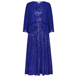 Plus Size Mother of The Bride Dress Wedding Guest Cocktail Sequin Dress Blue 18