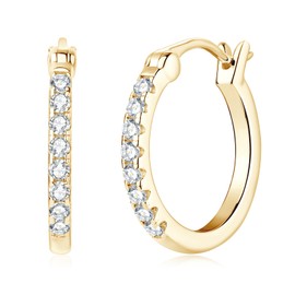 AINUOSHI Moissanite Hoop Earrings 0.4 Carat (1.8mm*16pcs) 14K Yellow Gold Plated 925 Sterling Silver Small Huggie Earring for Women, Jewelry Box Packed