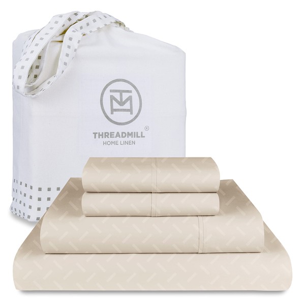 300 Thread Count Jacquard Astra Light Beige Queen Sheet Set