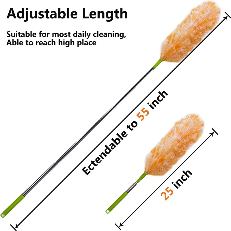 4 Pack Washable Electrostatic Duster, Extendable Pole 25" to 55",