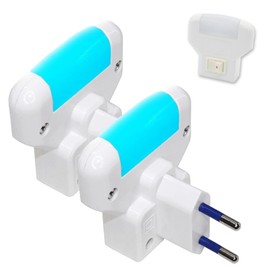 FISHTEC LED Night Light Soft Blue Light - Night Lamp - Set of 2 - Night Light for Children's Room, Hallway - Night Light for Sockets - On/Off Switch - White