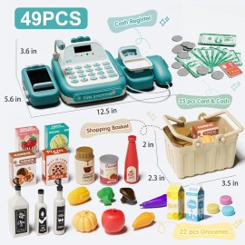 Stactcute 49PCS Pretend Play Cash Register Toy Set for Kids with Real
