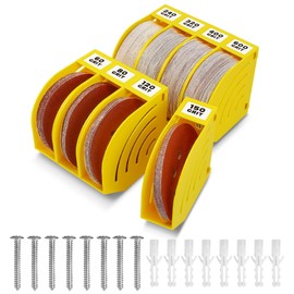 gostle 6 Inch Sanding Disc Storage Box, Sandpaper Organizer with 8 Bins – Space-Saving Storage Rack, Offset Snap-On Connection, Grit Classification, Efficient Organization, Yellow