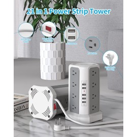 Surge Protector Power Strip with 5 USB Ports,16 AC Outlets,13A Thicker 6FT Extension Cord with Multiple Outlets, Fararaka Power Strip Tower with Surge Protection,Charging Tower for Office Dorm Room