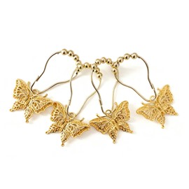 Set of 12 Butterfly Decorative Shower Curtain Hooks Garden Nature Insect Style Theme Home Shower Curtain Rings Decor Accessories Bathroom Rustproof (Gold)