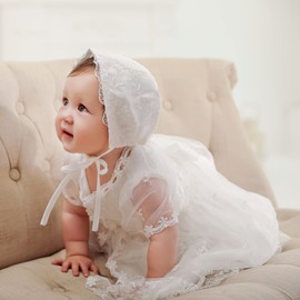 DPKM Baby Girls Christening Dress 4PCS Newborn Tulle Baptism Gown Outfit for Birthday Party