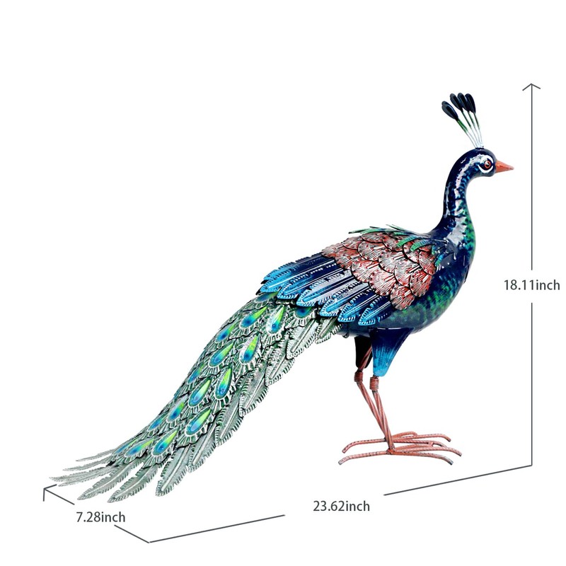Kircust Metal Peacock Statue for Outdoor Decor - 24" L