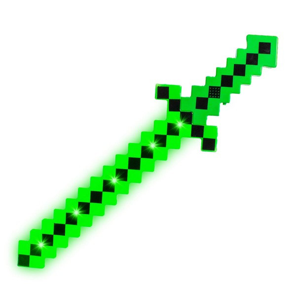 Fun Central LED Light Up Pixel 8-Bit Toy Sword for Kids - Green