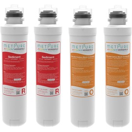 Metpure Versatile MV-RROOSET Red (R) + Orange (O) Quick Twist Filter Set Replacement Cartridge Bundle (2 x Sediment, 2 x Extruded Carbon Composite)