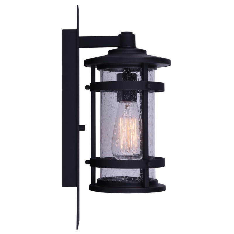 Duffy 1-Light Outdoor Wall Lantern, Black Metal Finish with Seeded