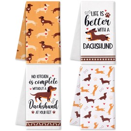 Vansolinne Dog Kitchen Towels Christmas Dachshund Hand Dish Towels Cute 4 Pieces for Home Holiday Decorative Set Dog Mom Women Animal Lover Themed Gift Idea