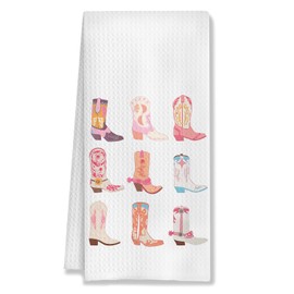 HUGANE Pink Western Kitchen Towels, Western Dish Towels for Kitchen, Preppy Cowgirl Boots Decorative Hand Towel for Bathroom, Cowgirl Bathroom Decor, 16x24 Inches