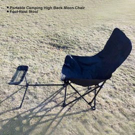 HI SUYI High Back Moon Camping Chairs with Foot Rest Portable Heavy Duty Folding Saucer Lounge Chair with Side Storage Pocket Head Padded for Patio Outdoor Travel, Supports up to 400lbs