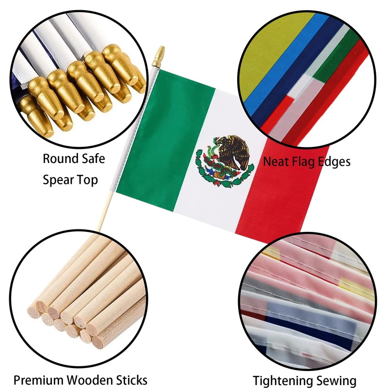 GSYLPFT 12 Pack Mexican Flags on Sticks Mexico Small Mini