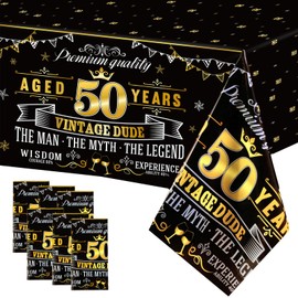 Vintage 50th Plastic Tablecloths - Black Gold Vintage Happy 50 Birthday Party Table Cloth - Cheers to 50 Years Party Decorations for Men - 6 Packs (6)