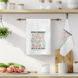 LADOCK Groovy Boho Floral Strawberry Kitchen Towels, Fruits of The Spirit Christian Bible Verse Hand Towels for Bathroom Decor, Trendy Strawberry Dish Tea Towels for Kitchen Decor, 16x24 Inch