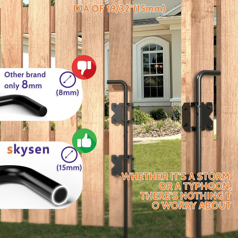 SKYSEN Self-Closing Fence Gate Hinges, Latch, and 24" Drop Rod