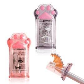 Pack of 2 Pencil Sharpener, Double Pencil Sharpener with Container Lid, Metal Sharpener, Colourful Manual Pencil Sharpener for School, Office (Cat Paw Shape)