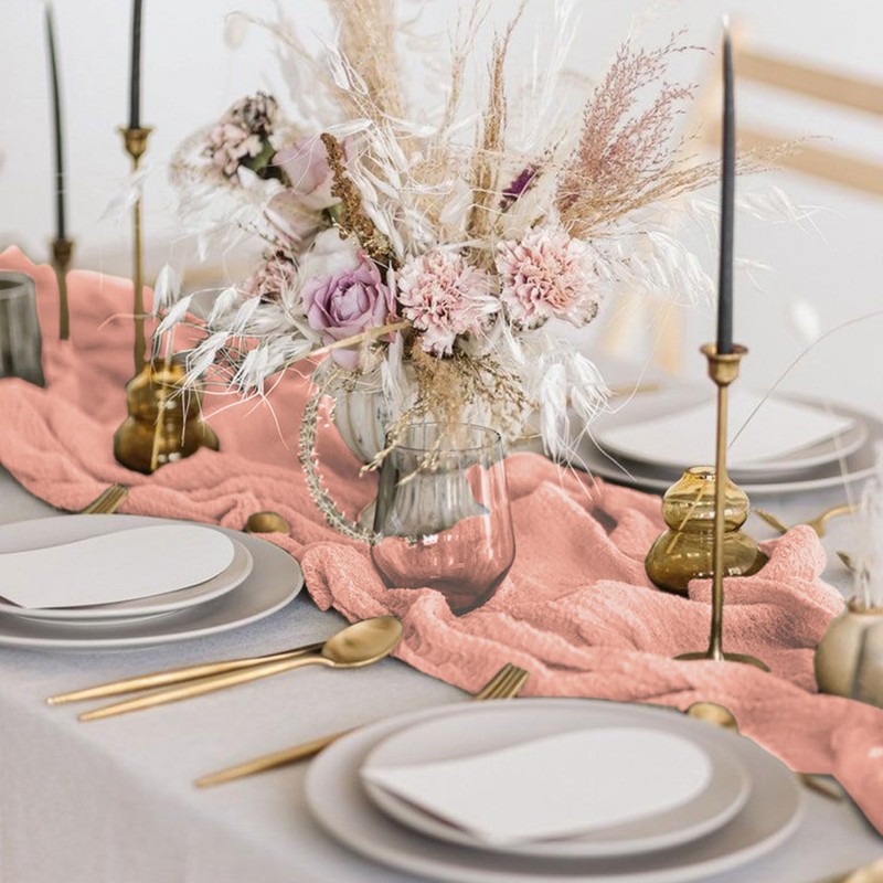 FANPROMS Peach Cheesecloth Table Runner Boho Wedding Cheese Cloth Table