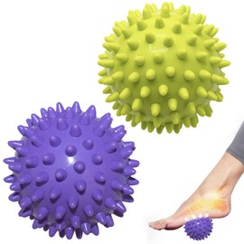 Set of 2 Massage Balls, Massage Ball with Nubs, Spiked Ball, Hedgehog Ball, Massage, Trigger Point Gymnastics Ball, for Massaging Hands, Legs, Shoulders, Buttocks and Foot Muscles (Green/Purple 7.5