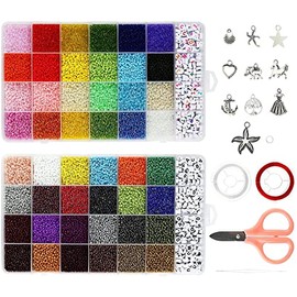 Naler 36550 Cuentas de Colores 2mm Mini Cuenta con 7mm Abalorios Cristal de Letras para DIY Pulseras Collares Bisutería (53 Colores)
