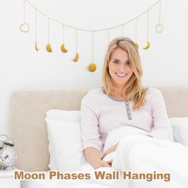 SwirlColor Moon Phase Wall Decoration, Gold Shiny Metal Moon Phases Garland, Boho Wall Decor, Aesthetic Wall Hanging Decoration for Bedroom, Living Room, Children's Room