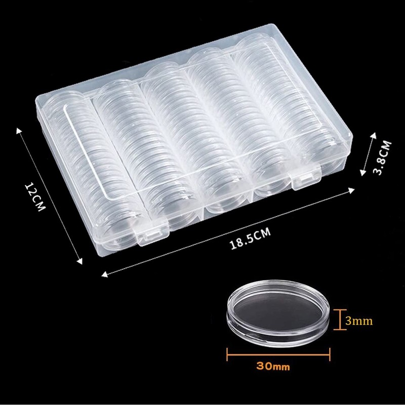 QNLEMON Coin Capsules, Pack of 100 Clear Coin Capsules with