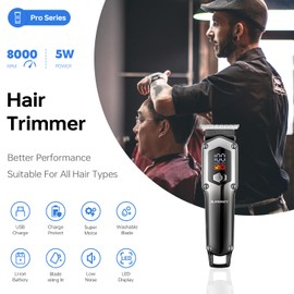 JAMAKY Hair Clippers for Men, Cordless Barber Clippers, Beard Trimmer for Men, LED Display, Quick Charge & 100 Min Runtime, Includes 3 Combs, Ideal for Men & Barbers (Silver)