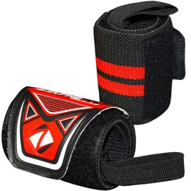 ZAHBRO Wrist Wraps Weightlifting Gym Weight lifting Straps Support Hand Brace Bandage Training Bar Wrap Grip (Black-Red)