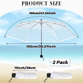 2 Pcs Clear Umbrella Transparent Portable Umbrella Compact Foldable Umbrella Manual Open Close Folding Umbrellas for Wedding Travel, Dating(White)