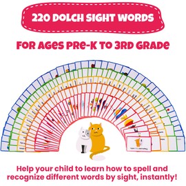 Sight Words Flash Cards Kindergarten – 220 Cards – Sight Words for Toddlers 4 Years – Dolch Sight Words Flash Cards –Pre-K Kinder 1st 2nd 3rd Grade – Sight Word Site Reading Kids Vocabulary Learning