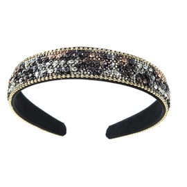 Crystal Rhinestone Headbands Velvet Padded Wide Headwear Diamond Beads Bling Hair Bands Non-Slip Hard Headbands for Women Girls Daily Wear Party Wedding Hair Accessories (BLLeopardDE)