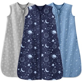 Unnivoll Unnivoll Baby Sleep Sack 18-24 Months 3 Pack 100% Cotton Lightweight 0.5 TOG Wearable Blanket Baby Sleep Bag with 2-Way Zipper for Infant Toddler Blue