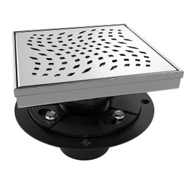 WEBANG 6 Inch Square Shower Drain Brushed Floor Drain with Flange Wave-Hole Pattern Cover Grate Removable SUS304 Stainless Steel Watermark&CUPC Certified Brushed