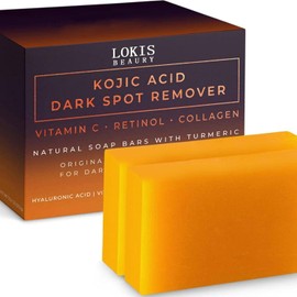 JabóN De EliminacióN De Manchas Negras De áCido KóJico Con Vitamina C, Retinol, ColáGeno Y CúRcuma. Contiene áCido HialuróNico, Vitamina E, Manteca De Karité Y Aceite De Oliva (Dos Piezas)