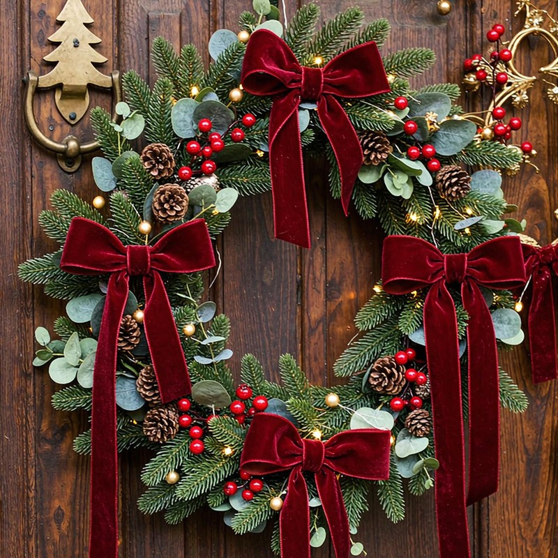 G2PLUS 25mm Burgundy Christmas Velvet Ribbon for Gift Wrapping: 25
