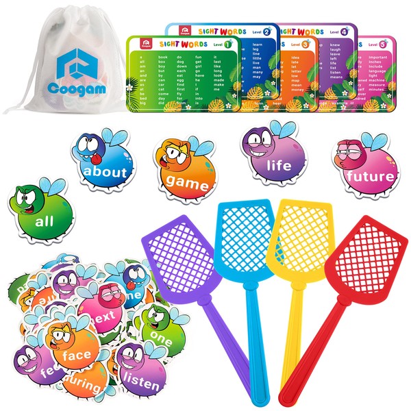 Coogam Sight Words Swat Game with 400 Fry Site Words and 4 Fly Swatters Set, Dolch Word List Phonics, Literacy Learning Reading Flash Cards Toy Games for Kindergarten,Home School Kids 3 4 5 Year Old