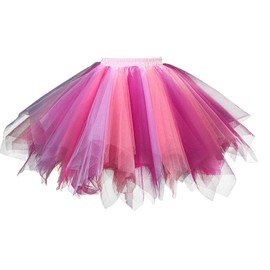 ChicWind Womens Coral Fuchsia Puffy Tutu Layered Tulle Petticoat Skirt for Party