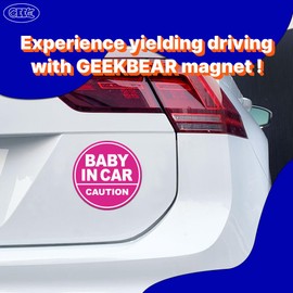 GEEKBEAR Baby in Car Magnet (Pink/Pink) - Baby on Board Magnet for Car - No Sticker or Suction Cup - Baby on Board - Baby in Car Sign Sticker Decal - Kids Children on Board Window Bumper Safety Sign