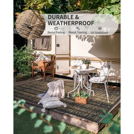 MontVoo Outdoor Rug Waterproof 8x10 ft Outdoor Carpet Patio Rug Mat Reversible RV Camping Rug Plastic Straw Outside Rug for Balcony Deck Picnic Beach-Boho Outdoor Area Rug for Patio Decor Black Brown