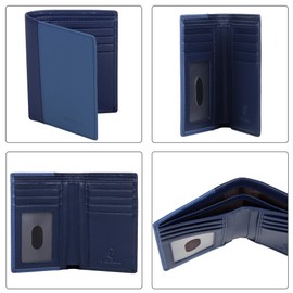 VISOUL Men's Billfold Billfold Genuine Leather 11 Card Slots, Photo Pockets, No Coin Purse, License Holder, Ultra-thin, Large Capacity, Cowhide Leather, No Coin Purse, Popular Bi-fold, Made by Top