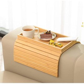 GEHE Sofa Arm Tray Bamboo Sofa Tray Table for Couch, Sofa Armrest Tray Table Anti-Slip Arm Table Clip On Tray Sofa Table, Couch Cup Holder for Snacks,Phone,Control,Cups,Flexible and Foldable - Color: Mahogany