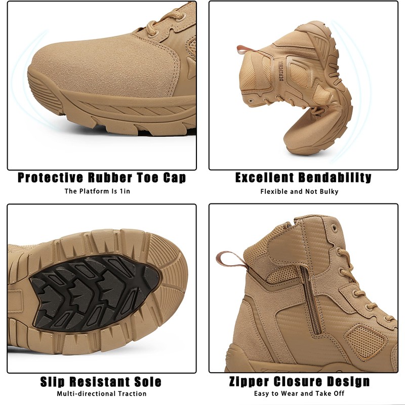 derlychug Men's Tactical Military 6 Inches Combat Side Zip Boot